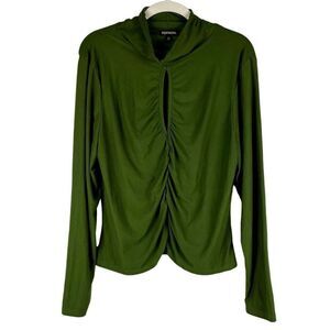 Feathers Green Ruched Key Hole Long Sleeve Blouse 2X
